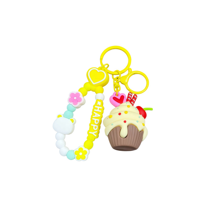 Wholesale PVC Ice Cream Cone Keychain With Love Rope Cartoon Bag Charm For Junior Gift