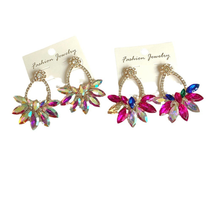 Wholesale Exaggerated fashion, high-end feel, light luxury earrings, exaggerated colorful zircon flower personalized earrings