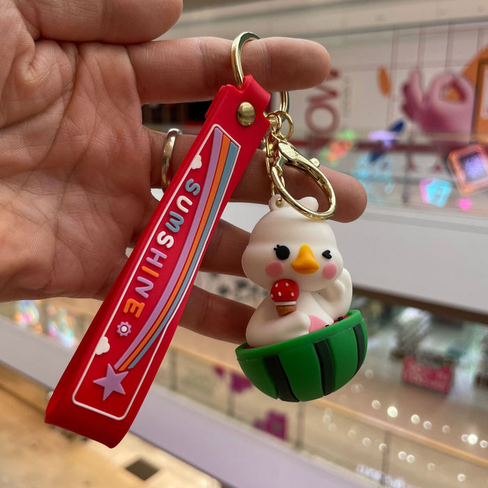 Wholesale Soft rubber cute car keychain duck figurine backpack pendant cartoon hanging decoration keychain