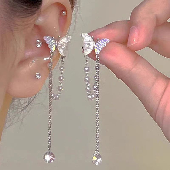 Wholesale Light luxury and agile without ear holes, butterfly pearl tassel ear bone clip, high-end earring design, earrings for women