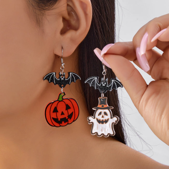 Wholesale  Creative Bat Pumpkin  Ghost Asymmetrical Acrylic Earrings