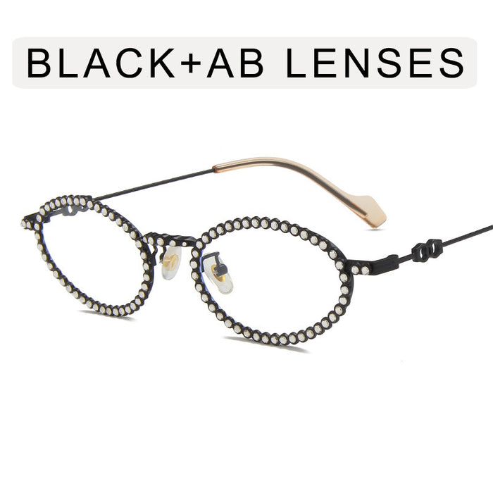 Wholesale Full diamond oval frame sunglasses for high-end photography, diamond studded sunglasses