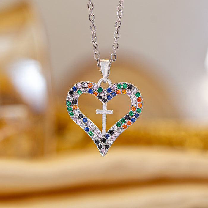 Wholesale Zircon-set cross Titanium steel necklace