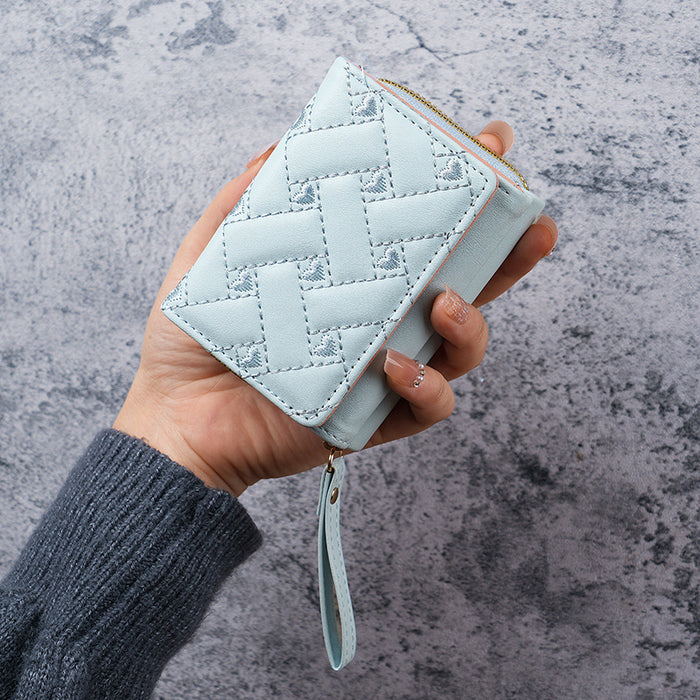 Wholesale PU Embroidered Love Short Wallet Women' s Card Holder Daily Matching Fashion Accessory MOQ≥3