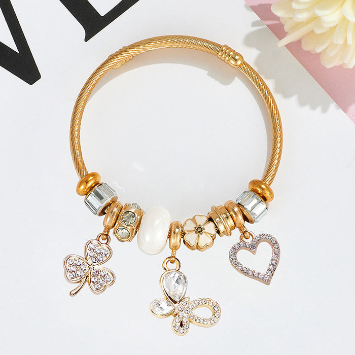 Wholesale Stainless Steel Rhinestone Butterfly Swan Beaded Bracelet MOQ≥2