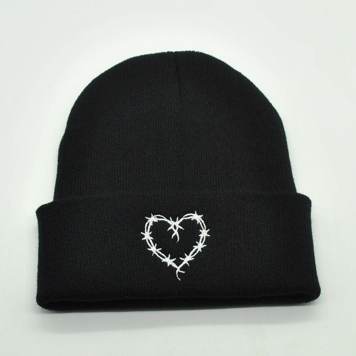 Wholesale Hat Wool Heart Embroidered Warm Knitted Hat JDC-FH-PNi010