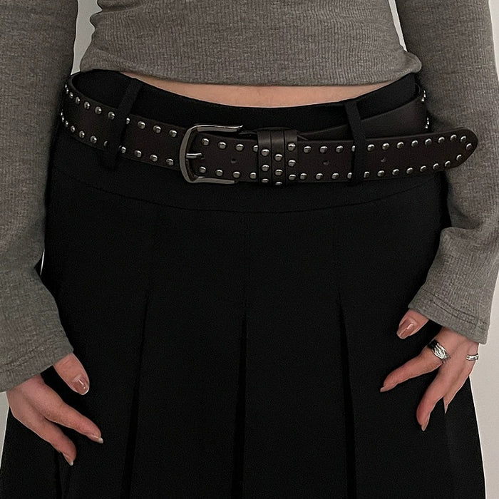 Wholesale Women S Punk Rivet PU Leather Belt Black Western Style Waist Belt With Pin Buckle Chic Jean Accessory For Resale