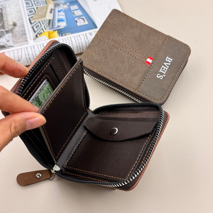 Wholesale Retro PU Leather Men' s Bifold Wallet with Zipper - Grey Fashion Accessory MOQ≥2
