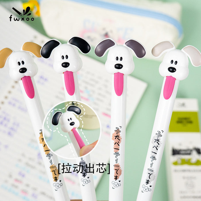 Wholesale 4pcs/pack Cute Dog-Shaped Pull-Out Tongue Gel Pen Plastic 0. 5mm