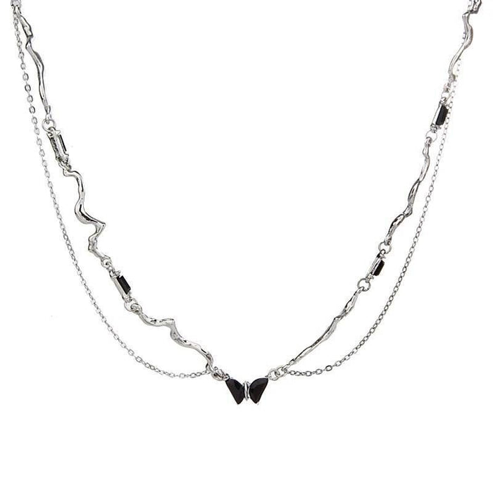 Wholesale Double layer black butterfly necklace collarbone chain, light luxury niche accessory sweater chain