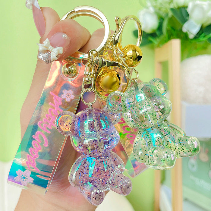 Wholesale Colorful Crystal Sitting Bear Keychain Pendant Couple Car Keychain Cute School Bag Hanging Small Gift