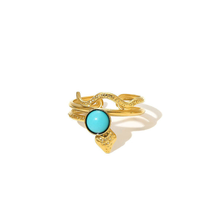 Wholesale Stainless Steel Snake-Shaped Turquoise Adjustable Rings