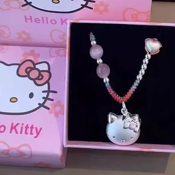Wholesale Cat Head Peach Blossom Rope Necklace Pendant for Women