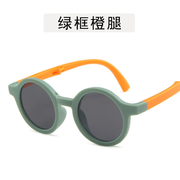 Wholesale Folding children's sunglasses, minimalist frosted glasses, round frame sun protection sunglasses