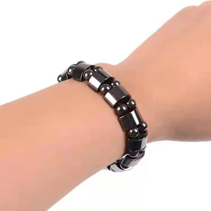 Wholesale black stone half moon round bead magnetic bracelet unisex elastic rope magnet bracelet