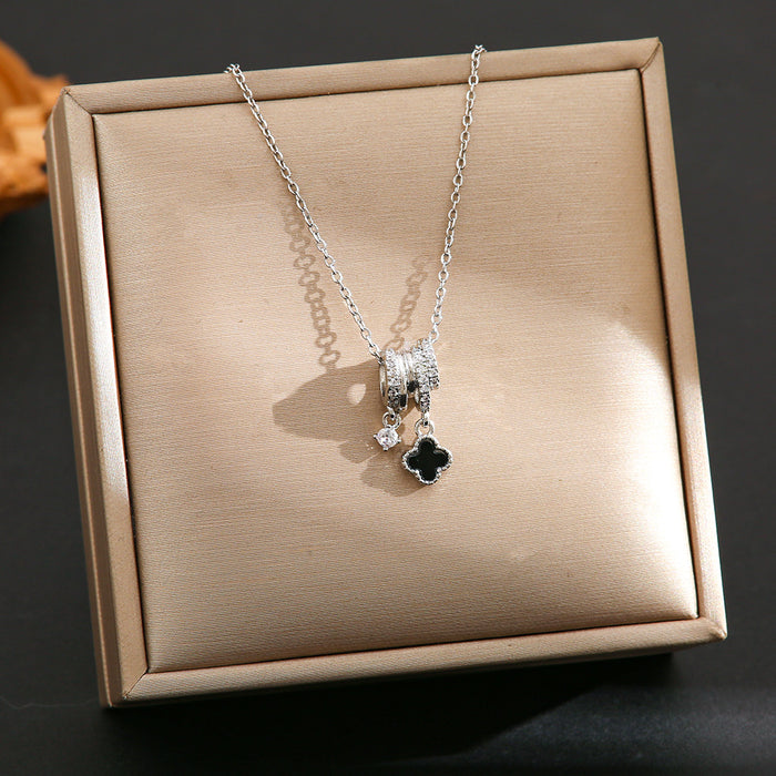 Wholesale Four leaf clover pendant necklace, high-end, light luxury, simple, versatile, micro inlaid zircon titanium steel lock chain