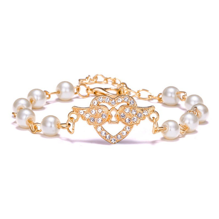 Wholesale Cross 8-shaped Round Hollow Rhinestone Pearl Bracelet JDC-BT-Chuya001