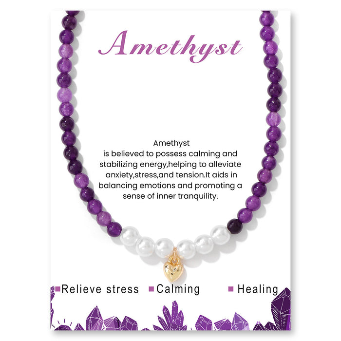 Wholesale 4mm stone bead necklace with heart pendant a choker style necklace