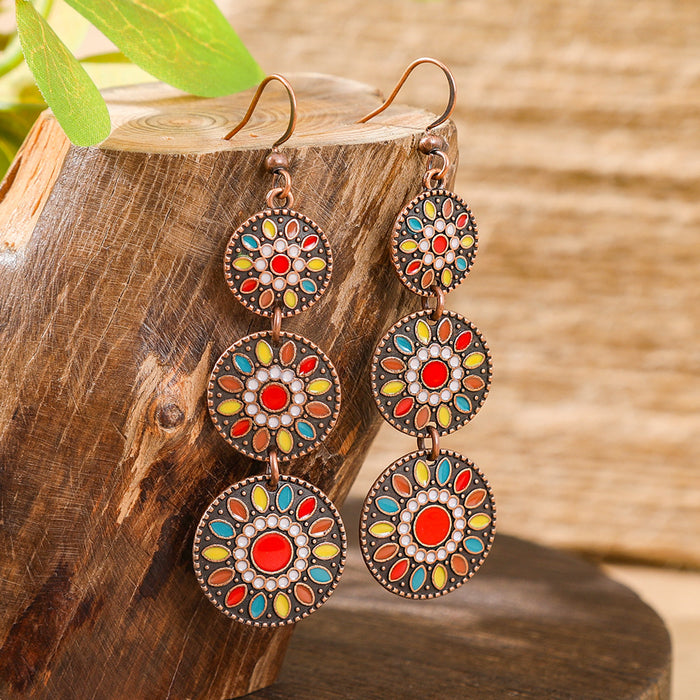 Wholesale Dripping Glaze Alloy Earrings Retro Ethnic Style Geometric Design MOQ≥2