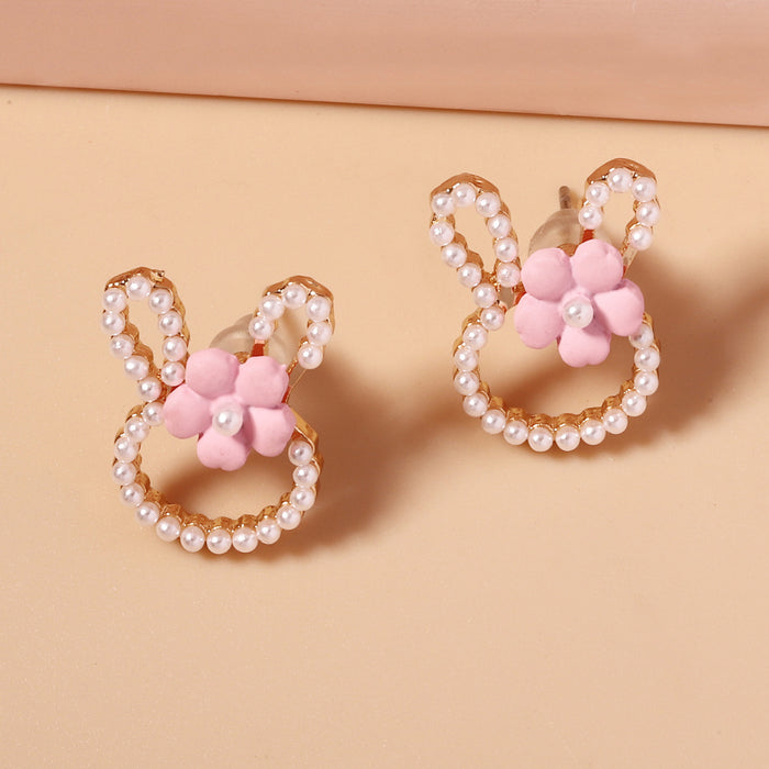 Wholesale Rabbit Head Alloy Inlaid Rice Bead Earrings JDC-ES-YueLi027