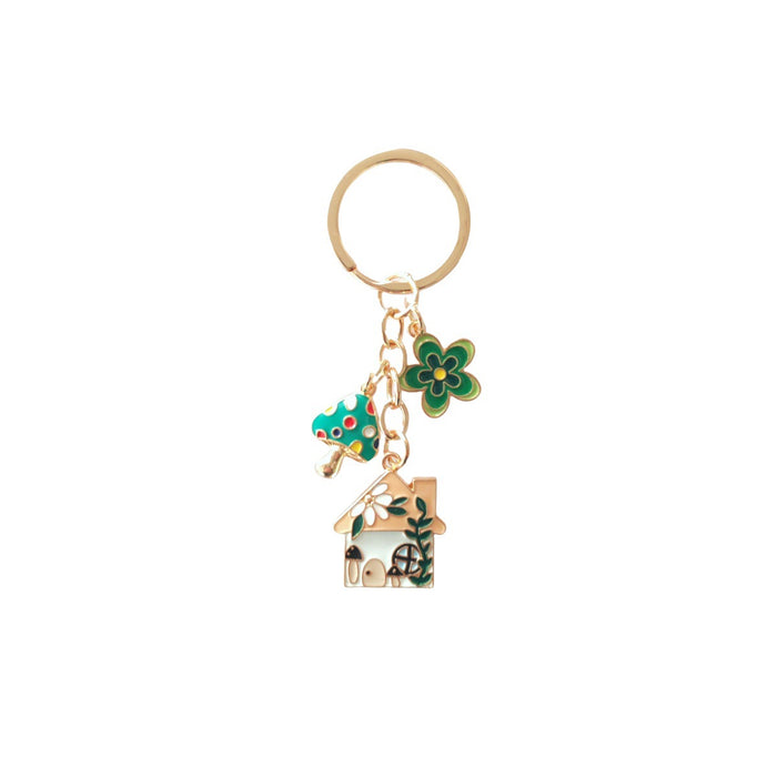 Wholesale Mushroom House Flower Pendant Keychain Bag Pendant Oil Dropping Alloy