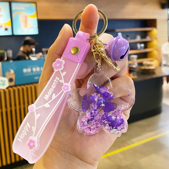 Wholesale Oil-flowing Quicksand Sakura Keychain