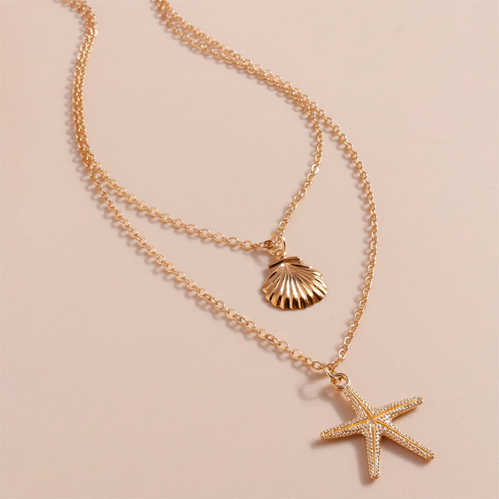 Wholesale Jewelry Simple Beach Shell Starfish Five-Pointed Star Double-Layer Necklace Necklace Hot Style