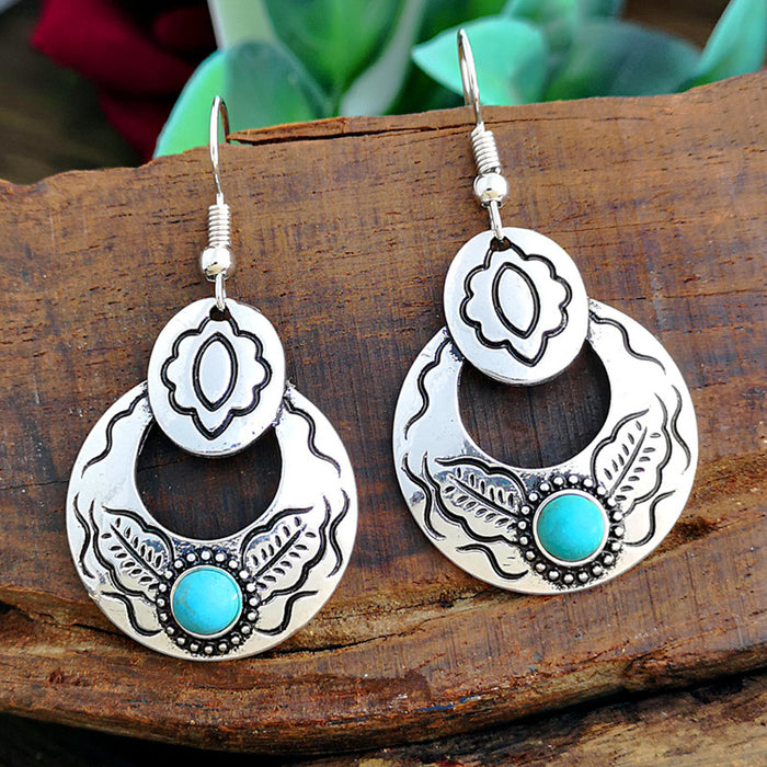 Wholesale Earrings Alloy Vintage Boho Set Turquoise Flowers MOQ≥2 JDC-ES-HaoBiao025