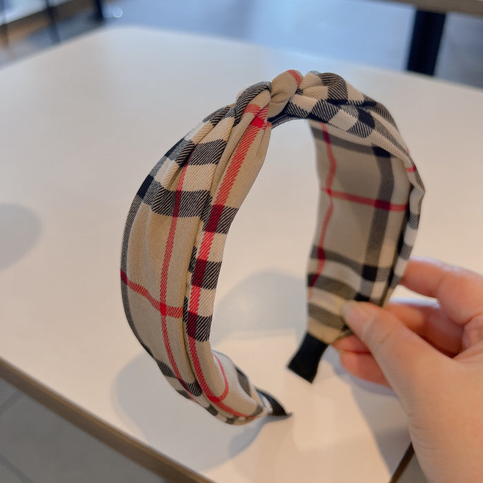 Wholesale Striped Plaid Double-layer Large Edition Bow Fabric Hair Hoop JDC-HD-Huaj019