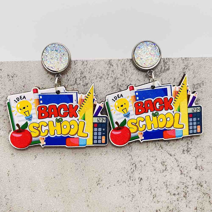 Wholesale Teacher' s Day Earrings Pencil Book Wooden Earrings Glitter Earrings