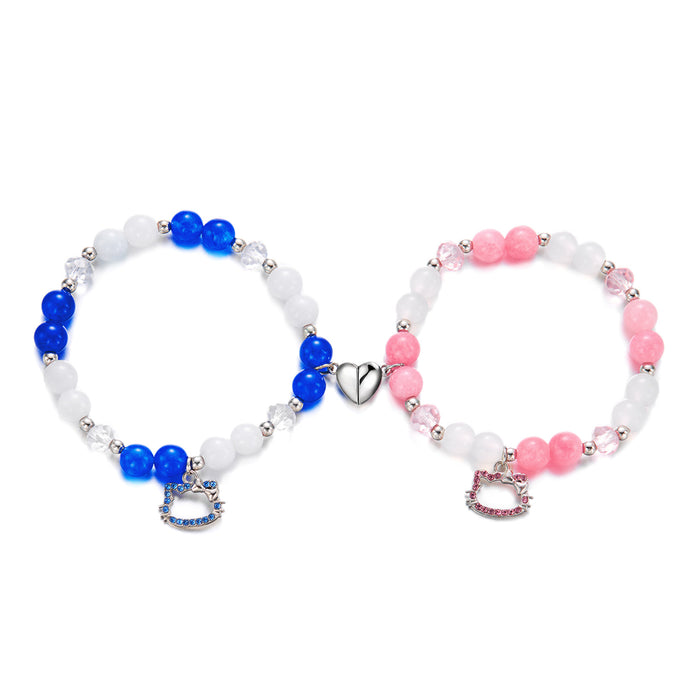 Wholesale   Heart Bracelet Handmade Beaded Adjustable Elasticity Couple Holiday Bracelet