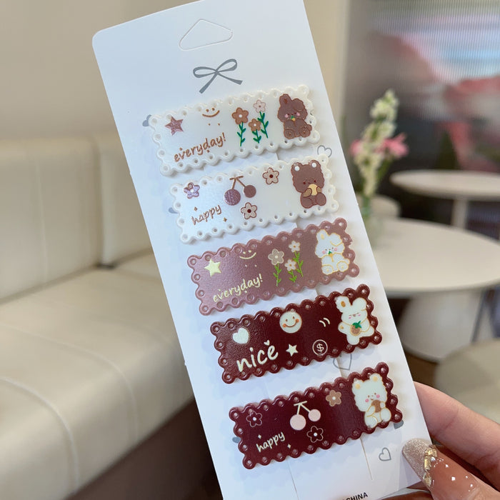Wholesale 5 PCS Cute cartoon pattern plaid hair clip