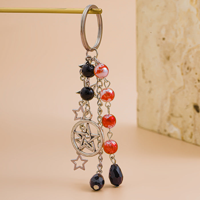 Wholesale Jewelry bow keychain pentagram alloy glass bead pendant