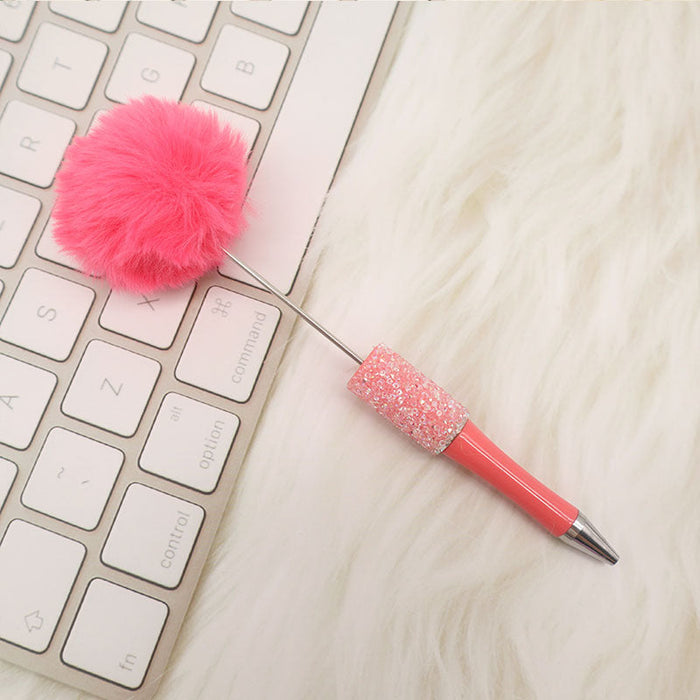 Wholesale Beadable Pens Sugar Rhinestone Leopard Print Pom Pom Pen Fluffy Pens JDC-PN-CY007