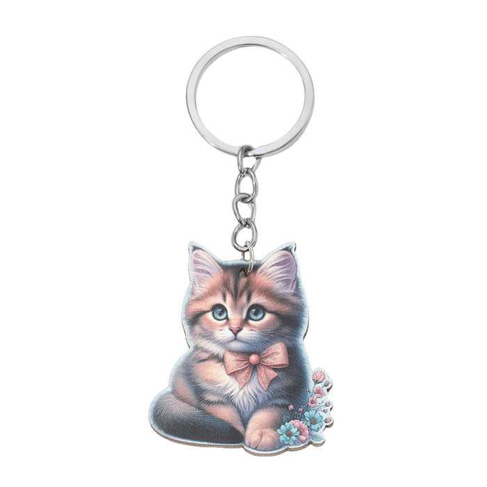 Wholesale Cartoon Kitten Wooden Keychain JDC-KC-RongRui003