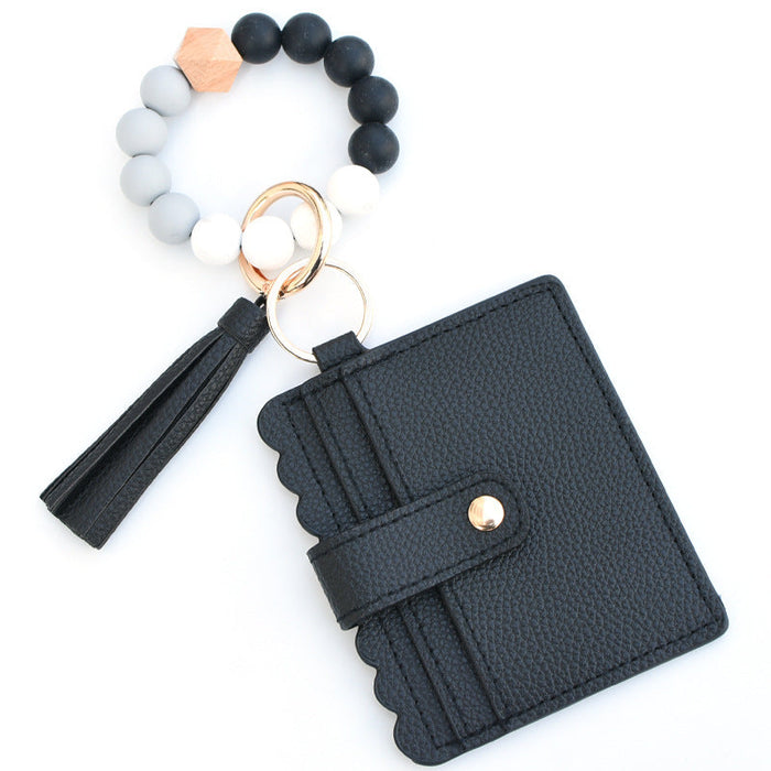 Wholesale Colorful Silicone Beads PU Tassel Coin Purse Wrist Keychain JDC-KC-Maol014