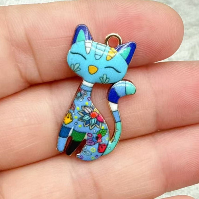 Wholesale 10pcs 21-color KC Gold Drop Oil DIY Creative Realistic Standing Cat Pendant Ornament