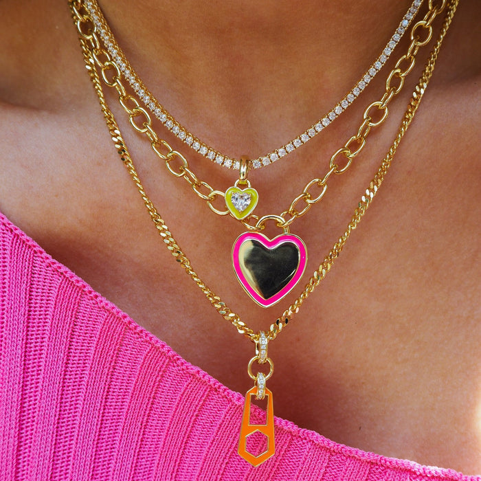 Wholesale Titanium steel tennis chain with colored zircon heart pendant necklace