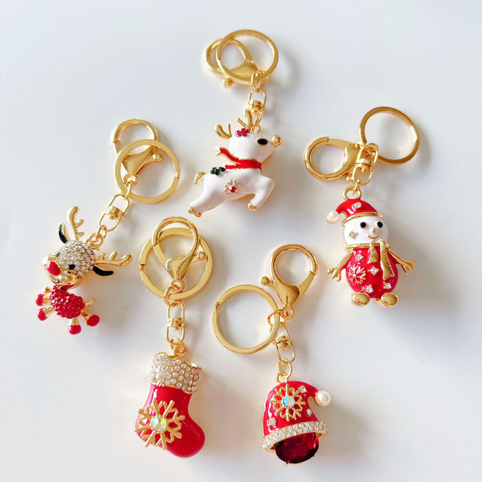 Wholesale Rhinestone Oil Drop Christmas Hat Shoes Snowman Sika Deer Hair Ball Zinc Alloy Keychain JDC-KC-ZhanLun019