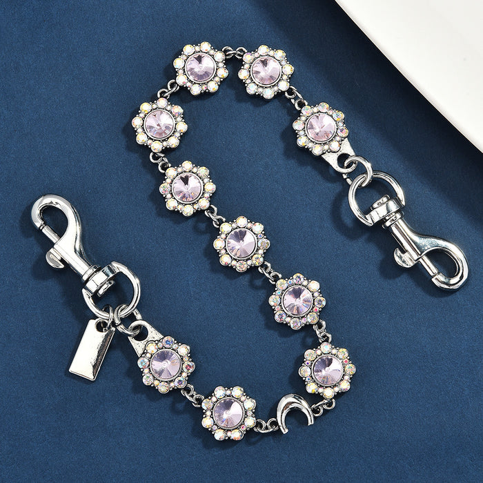 Wholesale Gold Plated Metal Flower Chain Bag Charm Retro Rhinestone Pendant For Handbags Trendy Gift