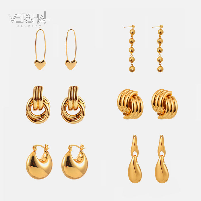Wholesale Multi-layered geometric heavy teardrop gold plated earrings