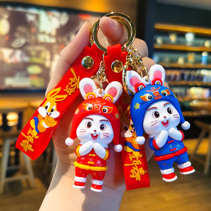 Wholesale Rubber Cartoon Rabbit Doll Three-Dimensional Keychain JDC-KC-Tingm101