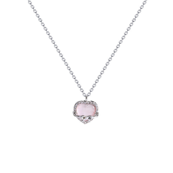 Wholesale Simple bow, heart-shaped necklace, light luxury, high-end, niche design, collarbone chain, neck chain