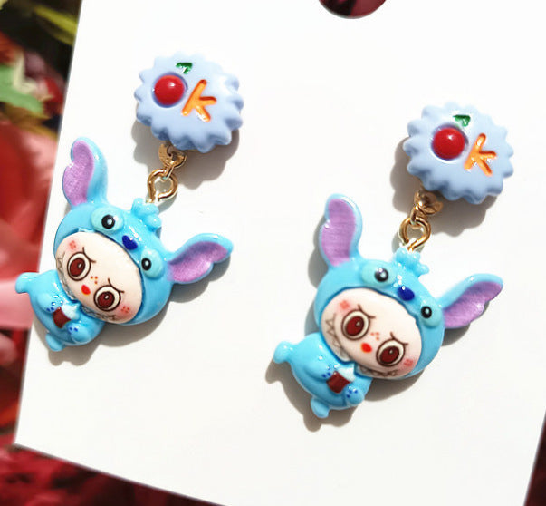 Wholesale Cartoon new cute resin silver needle earrings for women