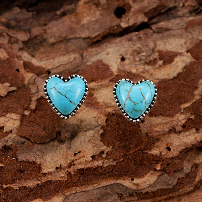 Wholesale Heart-shaped turquoise earrings earrings Western style love simple temperament earrings gift