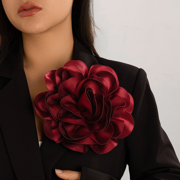 Wholesale Satin fabric exaggerated large flower brooch clip dual-use rose chest flower