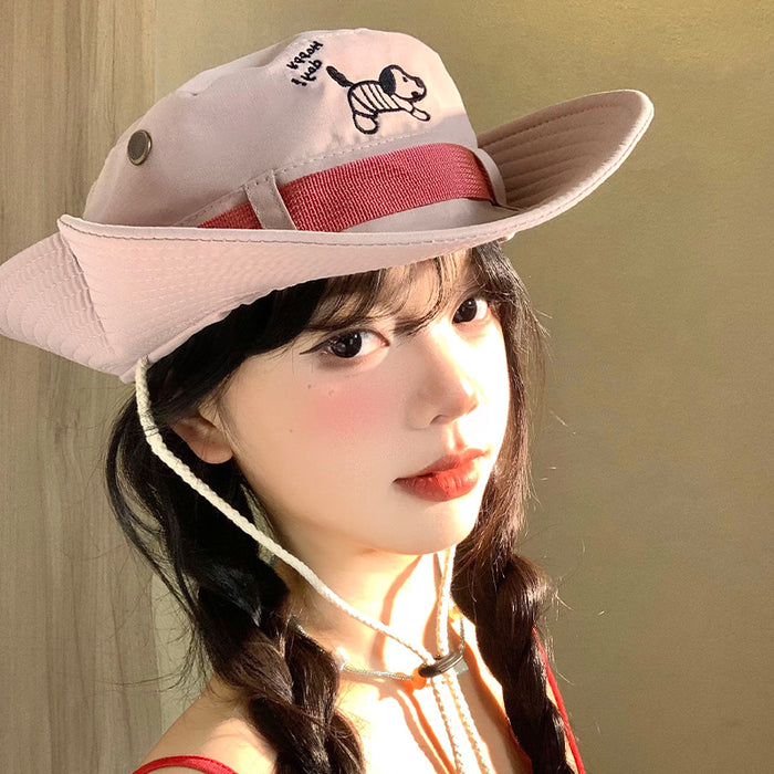 Wholesale Puppy Embroidered Mountaineering Hat Outdoor Camping Sunscreen Fisherman's Hat Travel Western Cowboy Hat