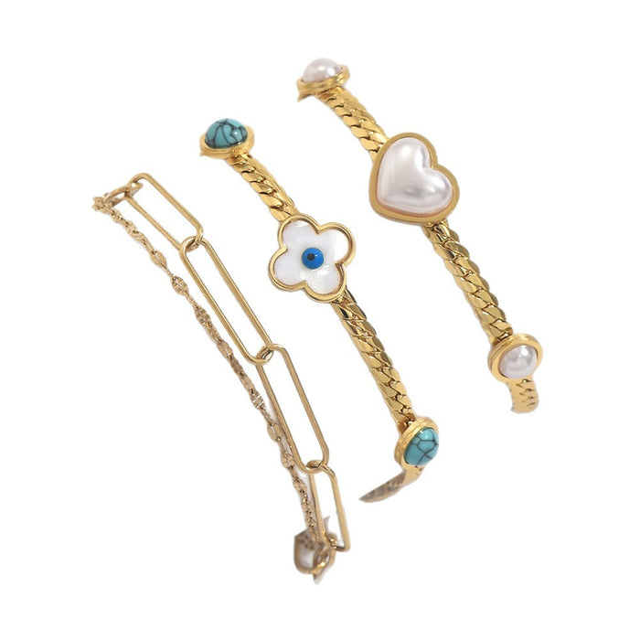 Wholesale Women S Gold Tone Stainless Steel Heart Imitation Pearl Necklace And Bracelet Set Fashion Accessory