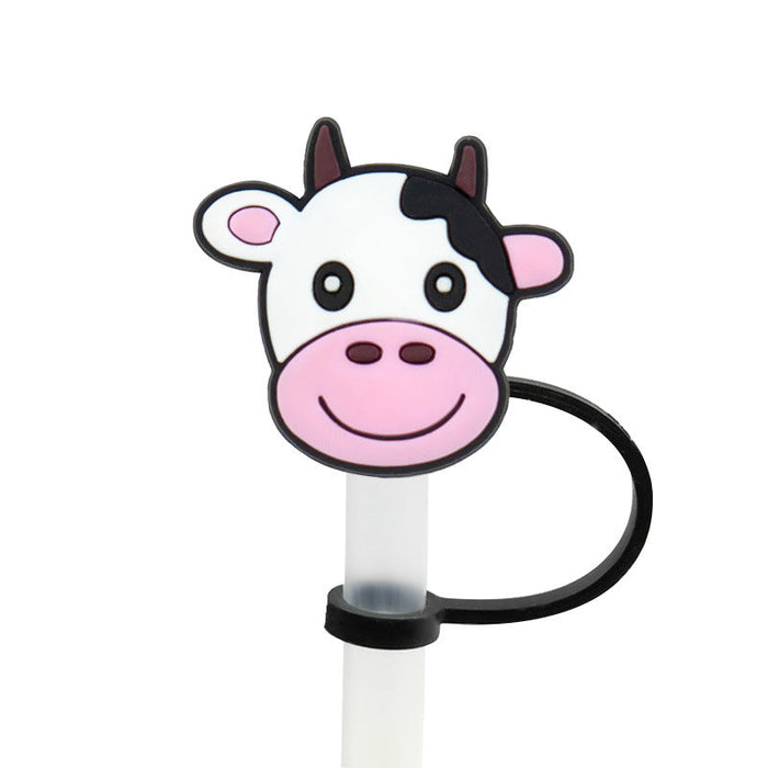 Wholesale 10PCS Cartoon Cow Milk Box Silicone Dustproof Straw Stopper JDC-SCR-KuaJi018