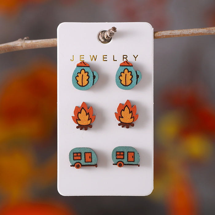 Wholesale Autumn Thanksgiving Maple Leaf Pumpkin Earring Set Wooden Personalized Thanksgiving Harvest Earring Gift